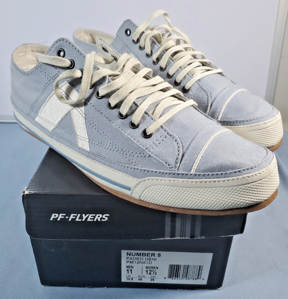 PF Flyers Number 5 Sneakers Men's Size 11 Faded Denim Blue PM12NS1D Canvas